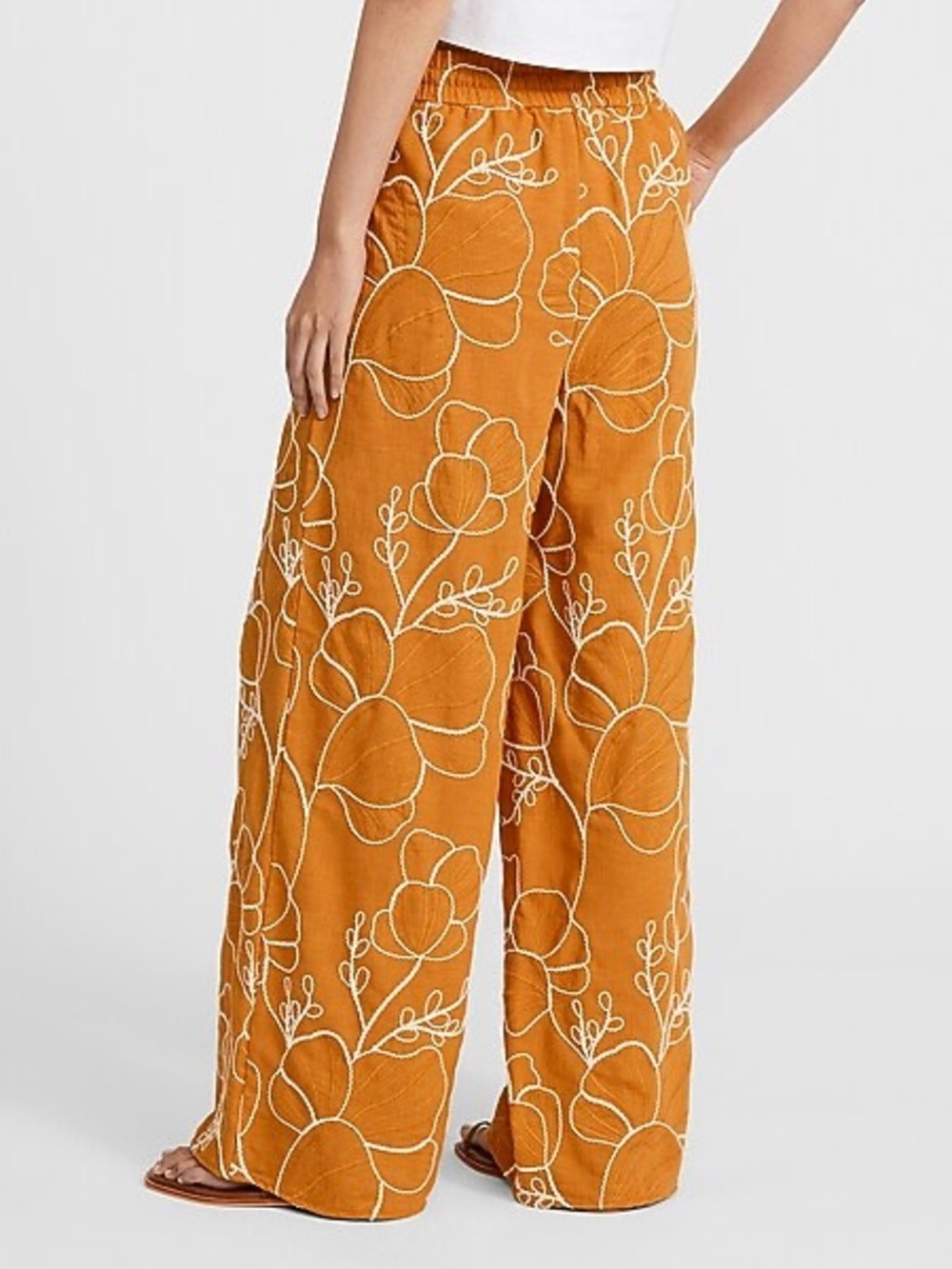 Express Wide-Leg Embroidered Drawstring Pants - Picture 3 of 5